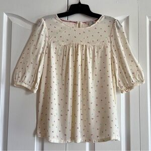 Boden ivory cream dot pattern 3/4 sleeve blouse top Size 6